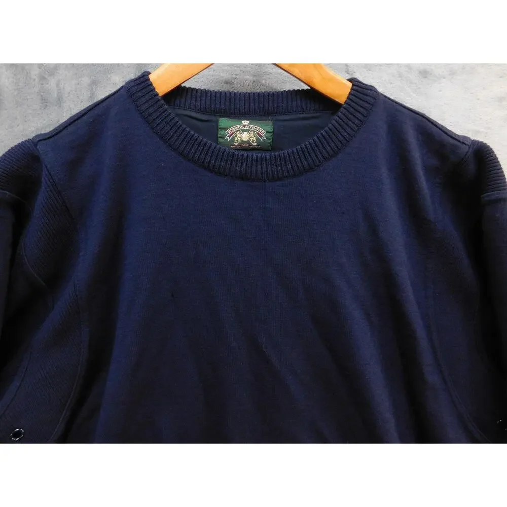 Woods & Irons Sweater Mens Large Navy Wool Elbow Patches Made in Italy Golf